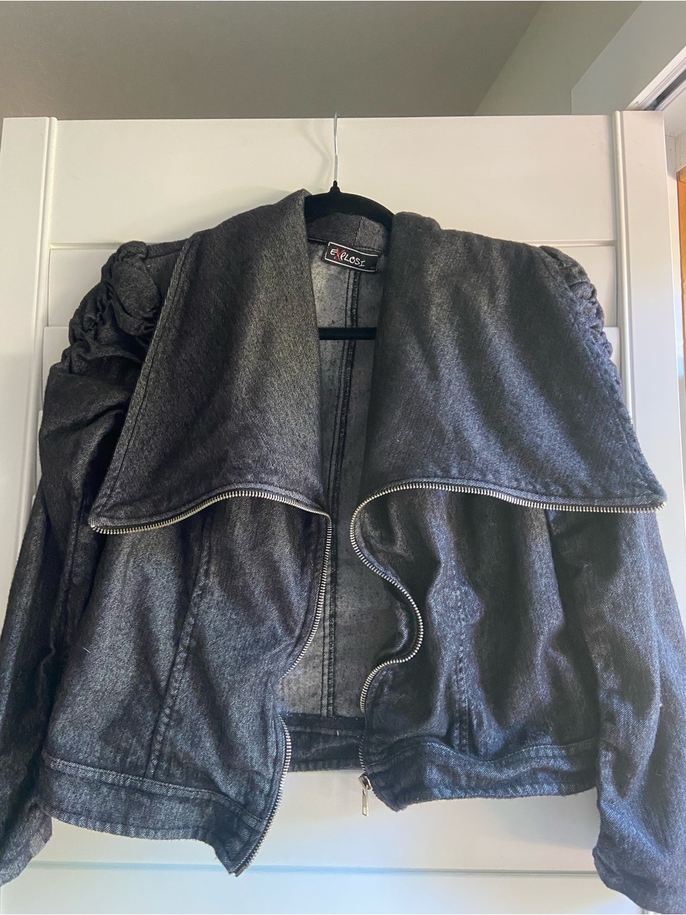 Oversized Black Bomber Jacket with Zipper Collar